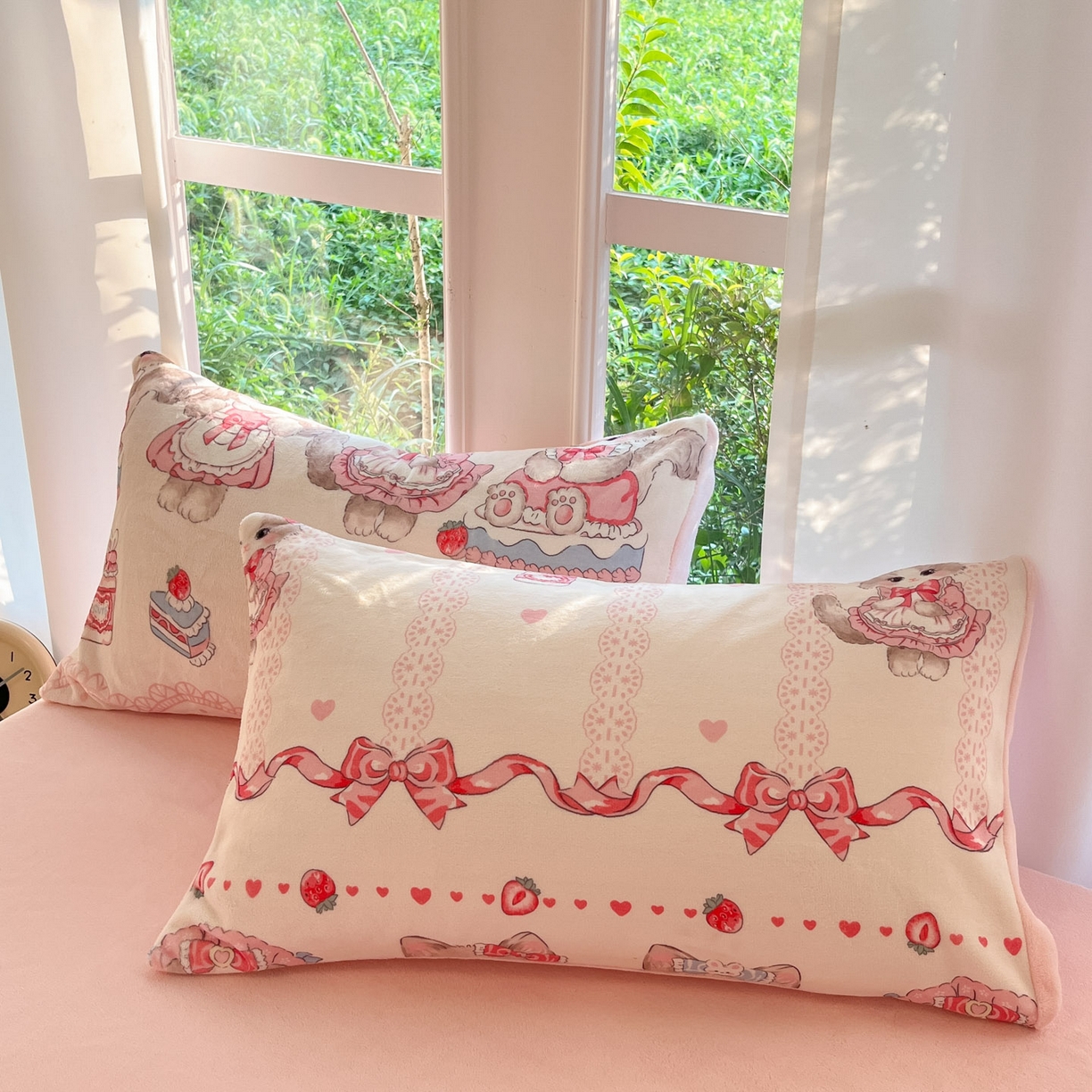 91家纺网 家纺一手货源 找家纺 慕澄家纺 2025新款小清新牛奶绒印花四件套 粉色喵喵