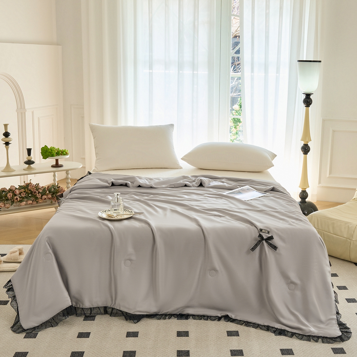 优希家纺 2025新款凯瑟琳夏被四件套 灰色