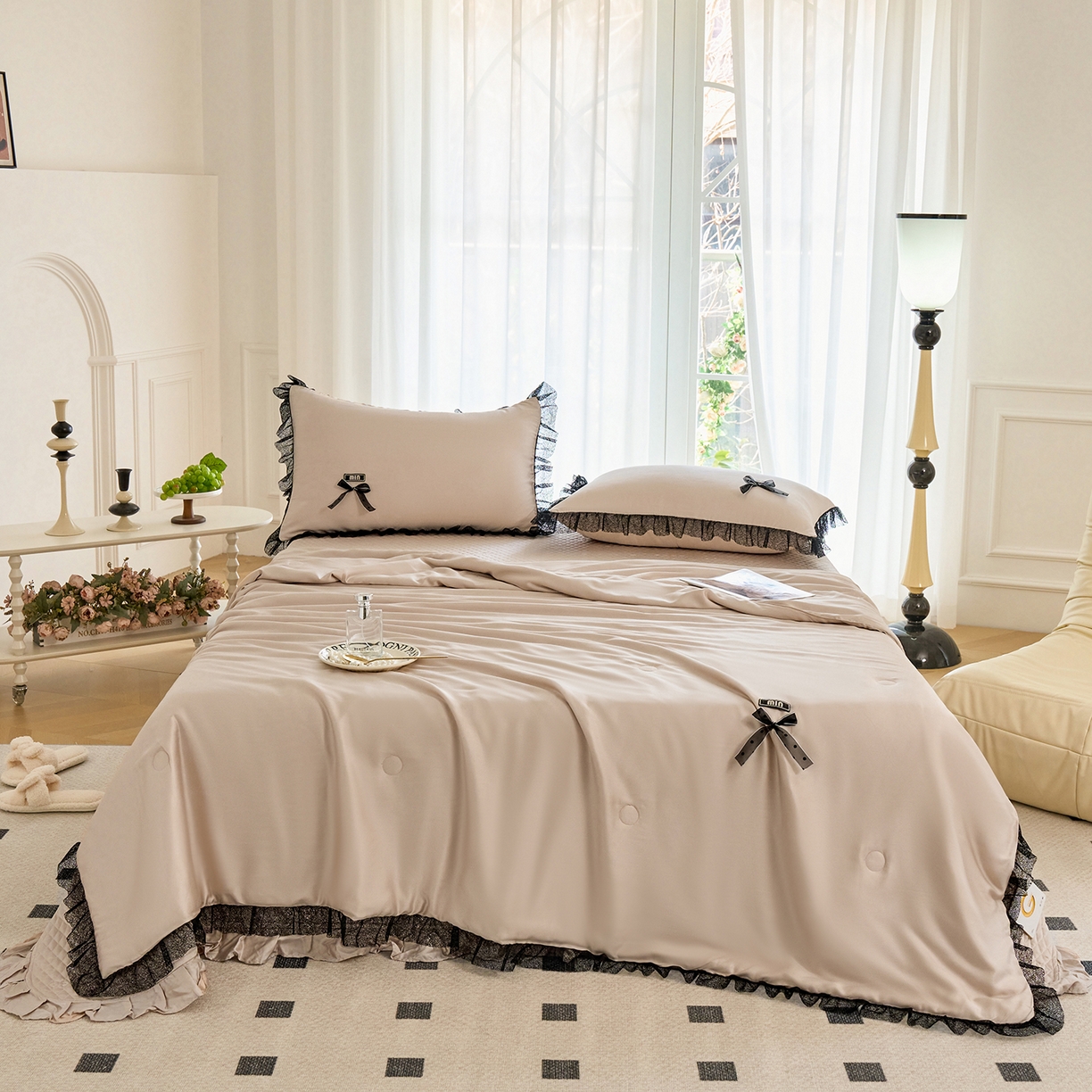 优希家纺 2025新款凯瑟琳夏被四件套 卡其