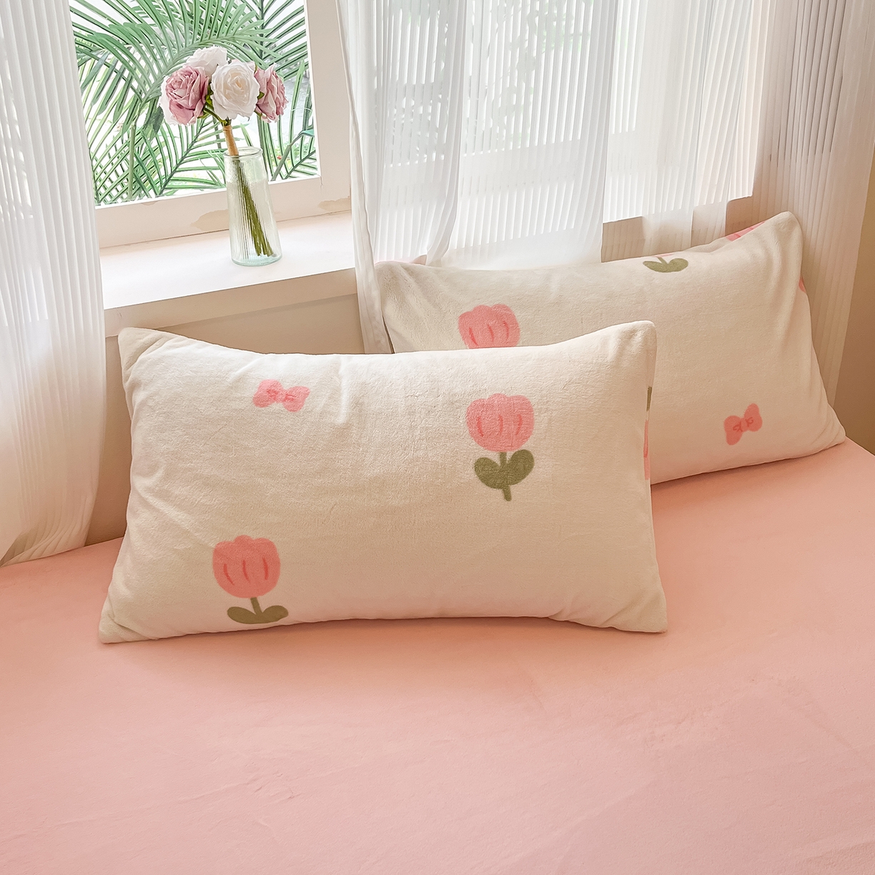 91家纺网 家纺一手货源 找家纺 慕澄家纺 2025新款小清新牛奶绒印花四件套 粉色郁金香