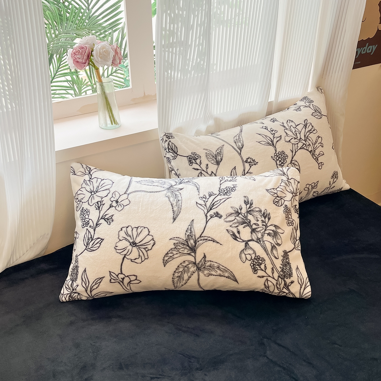 91家纺网 家纺一手货源 找家纺 慕澄家纺 2025新款小清新牛奶绒印花四件套 黑白配