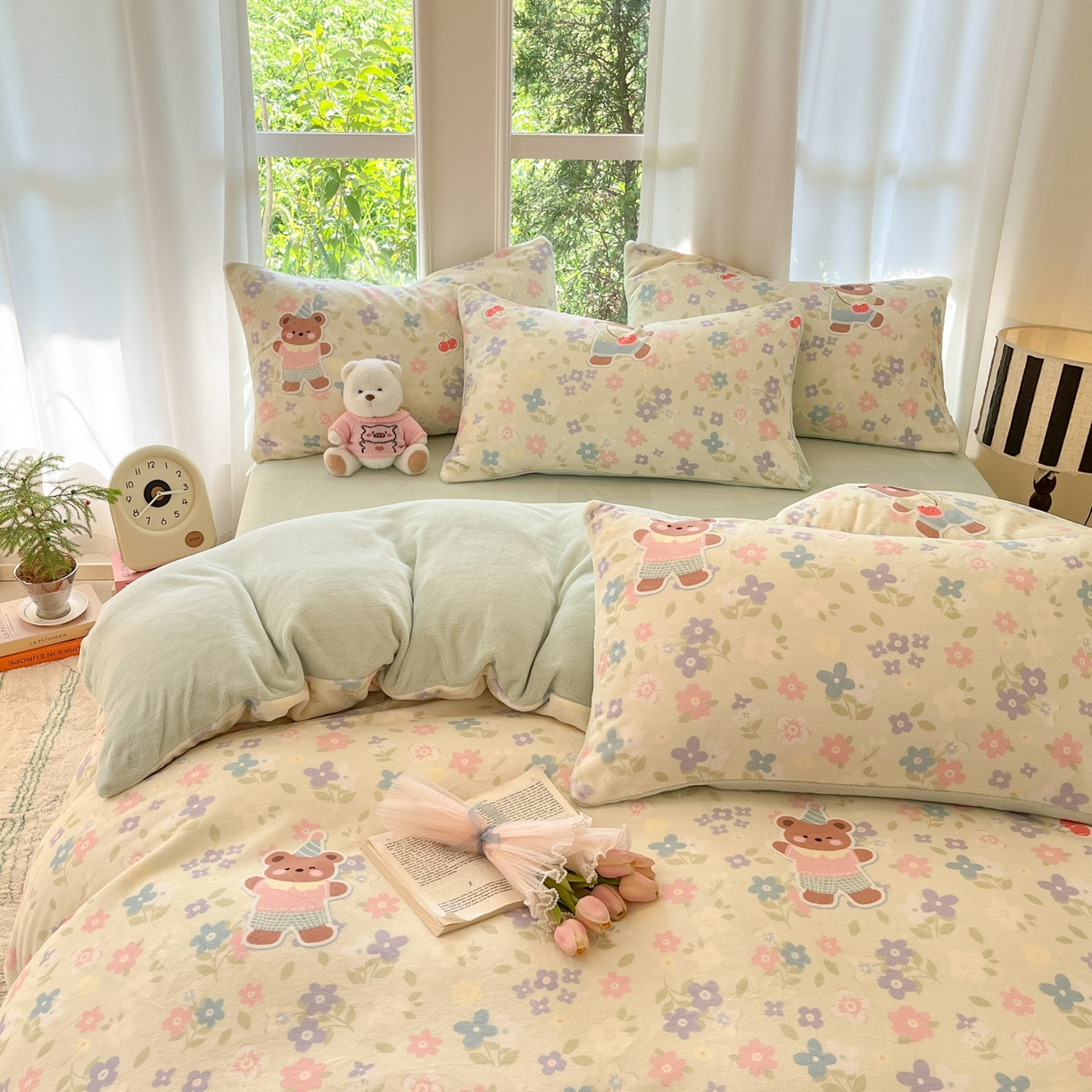 91家纺网 家纺一手货源 找家纺 慕澄家纺 2025新款小清新牛奶绒印花四件套 快乐卡皮