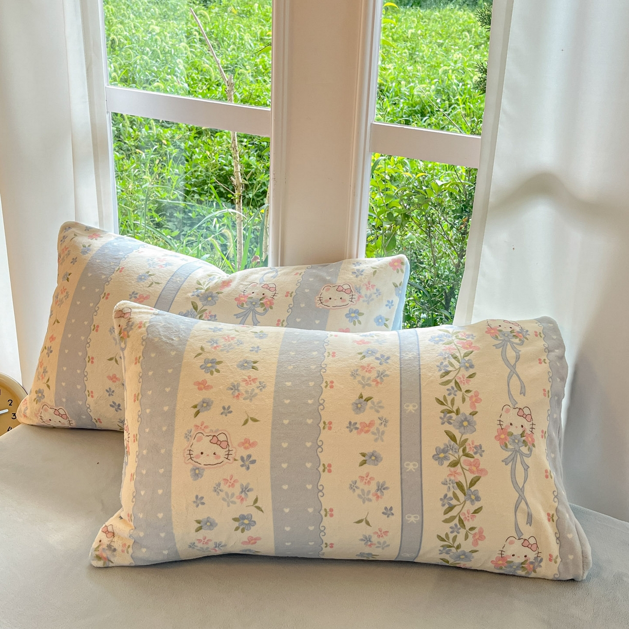 91家纺网 家纺一手货源 找家纺 慕澄家纺 2025新款小清新牛奶绒印花四件套 蓝条凯蒂