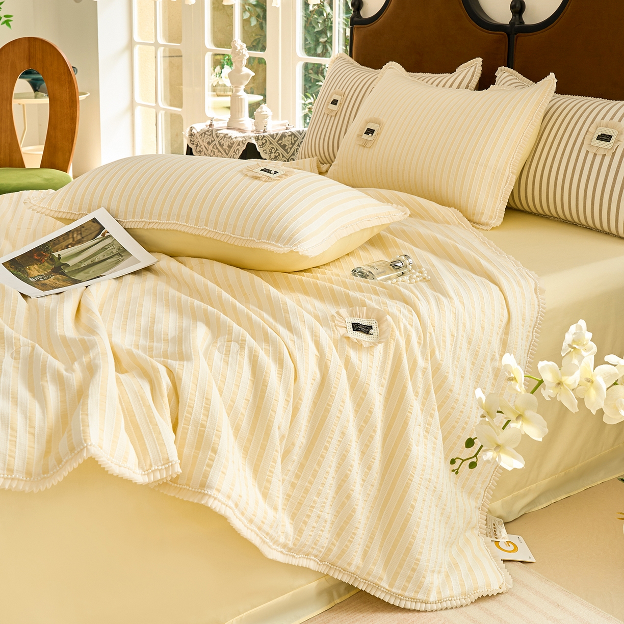 91家纺网 家纺一手货源 找家纺 优希家纺 2025新款花间语夏被四件套 黄色