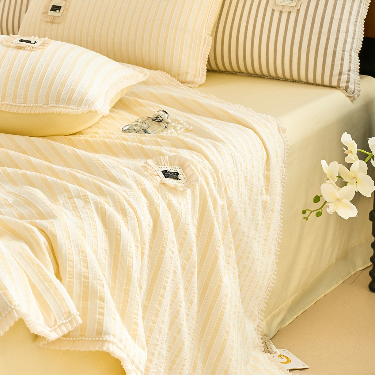 91家纺网 家纺一手货源 找家纺 优希家纺 2025新款花间语夏被四件套 黄色