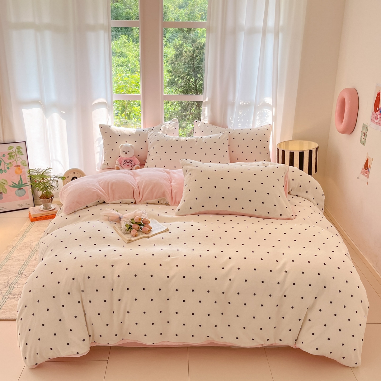 91家纺网 家纺一手货源 找家纺 慕澄家纺 2025新款小清新牛奶绒印花四件套 浪漫波点