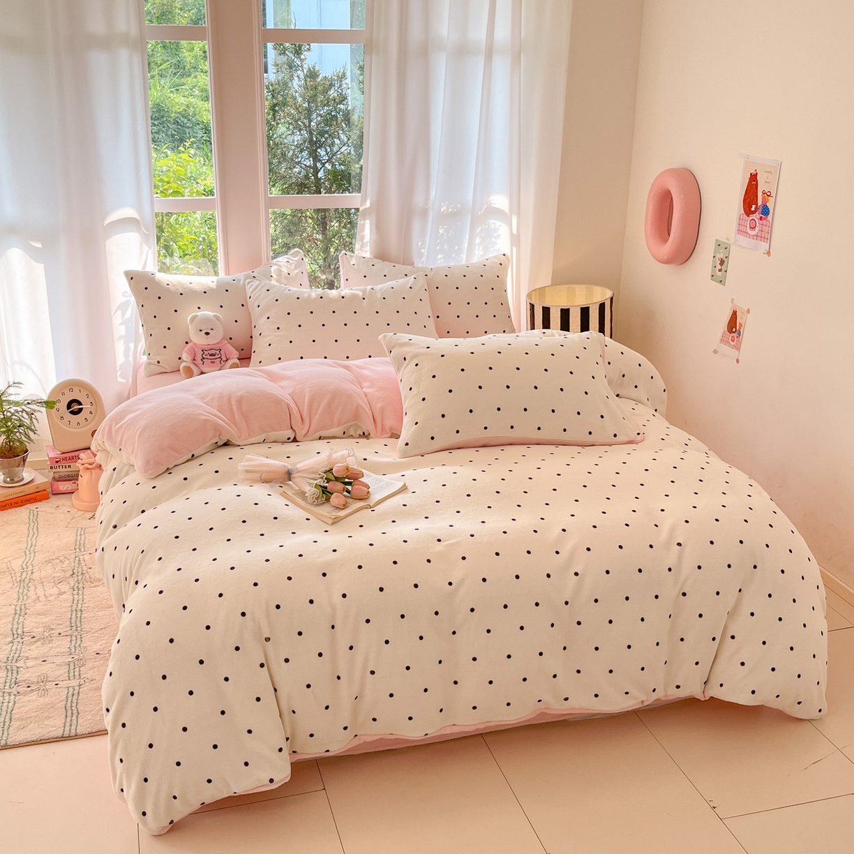 91家纺网 家纺一手货源 找家纺 慕澄家纺 2025新款小清新牛奶绒印花四件套 浪漫波点