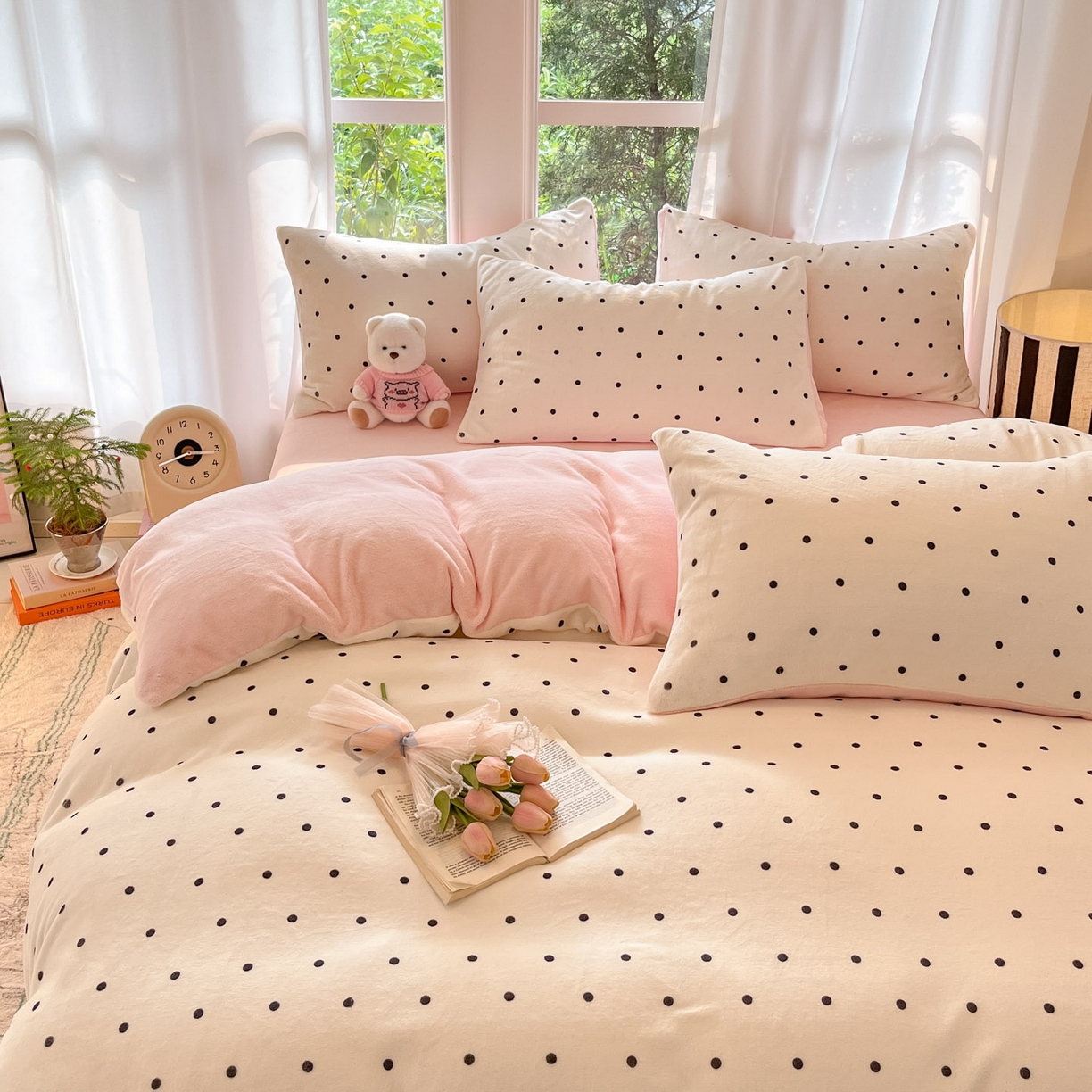 91家纺网 家纺一手货源 找家纺 慕澄家纺 2025新款小清新牛奶绒印花四件套 浪漫波点