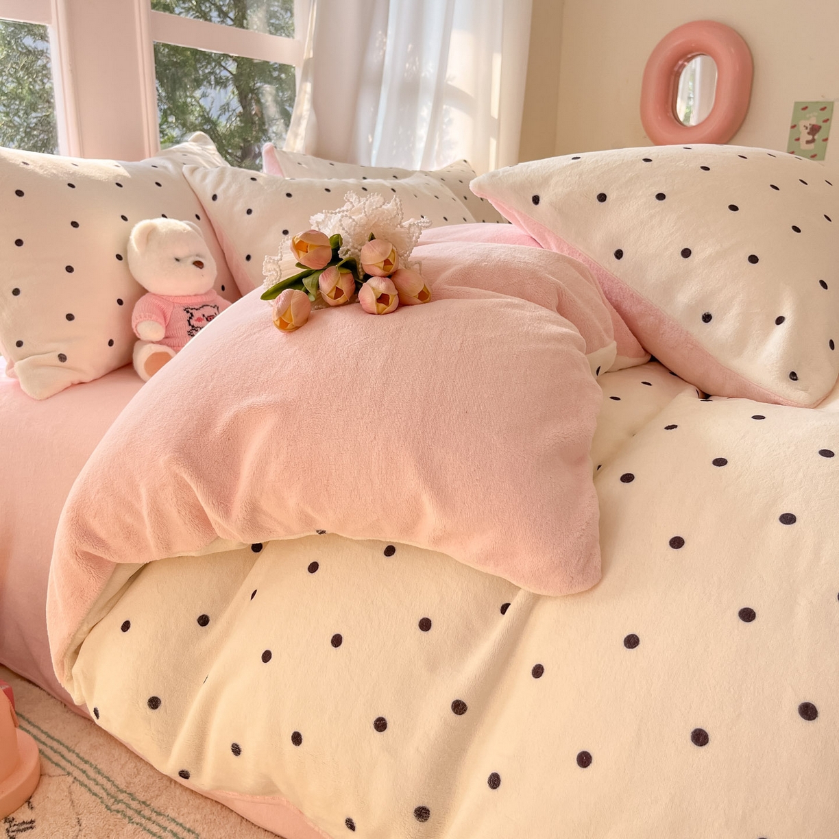 91家纺网 家纺一手货源 找家纺 慕澄家纺 2025新款小清新牛奶绒印花四件套 浪漫波点