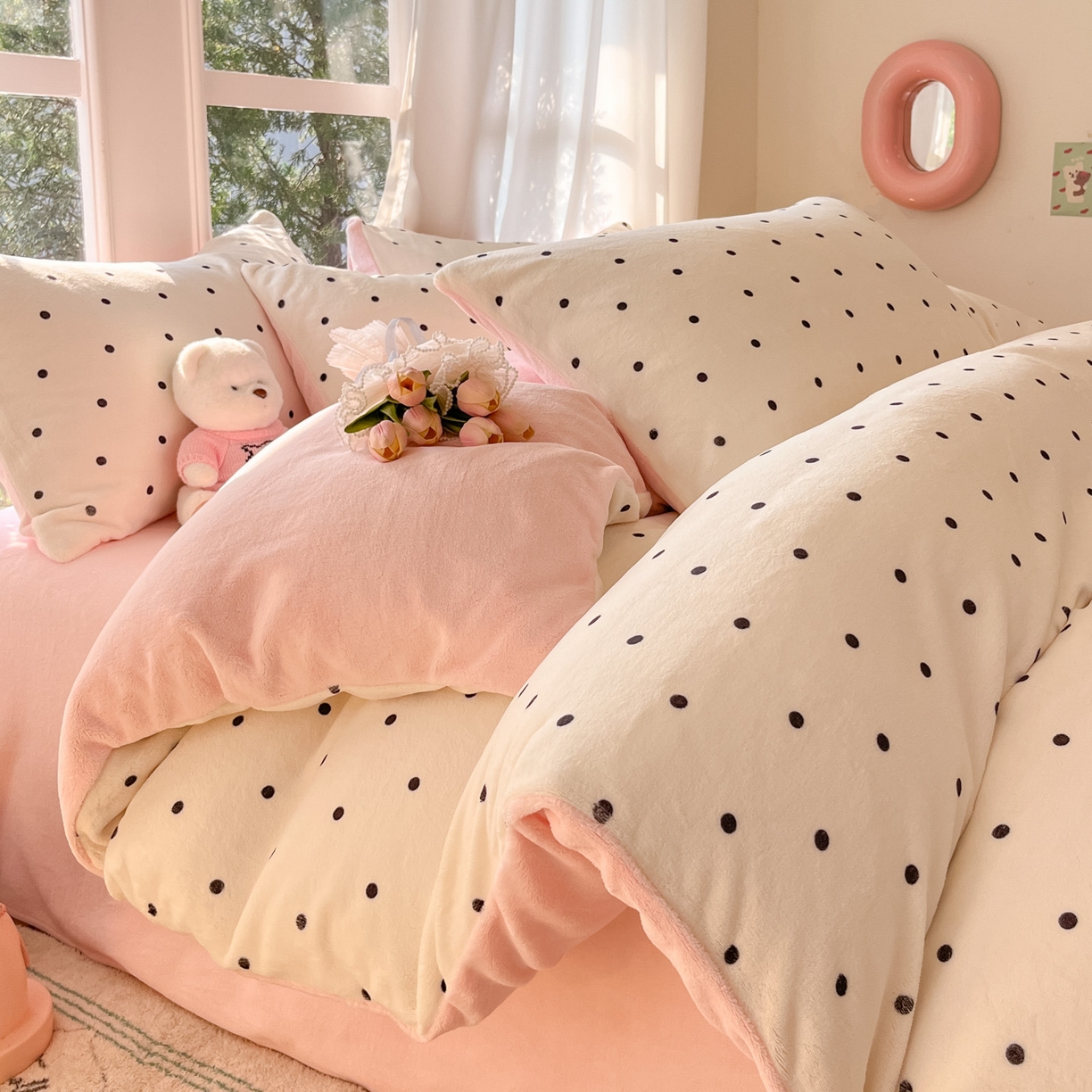 慕澄家纺 2025新款小清新牛奶绒印花四件套 浪漫波点