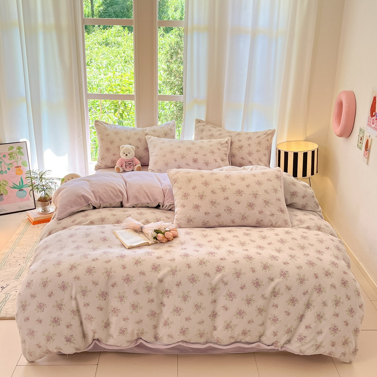 91家纺网 家纺一手货源 找家纺 慕澄家纺 2025新款小清新牛奶绒印花四件套 梦幻花语