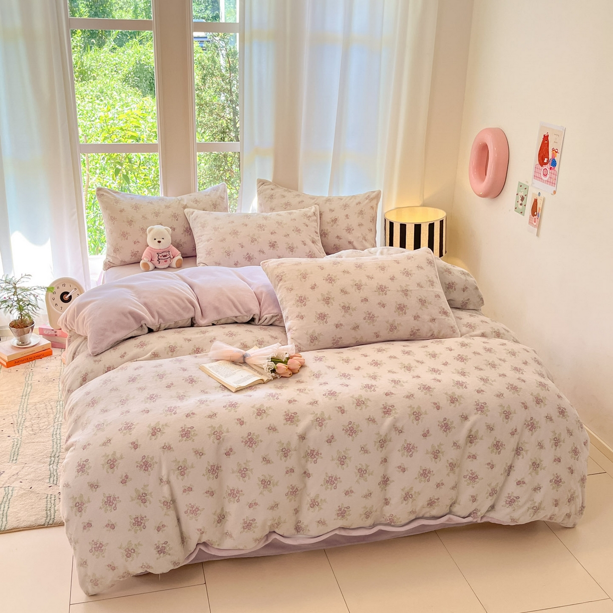 91家纺网 家纺一手货源 找家纺 慕澄家纺 2025新款小清新牛奶绒印花四件套 梦幻花语