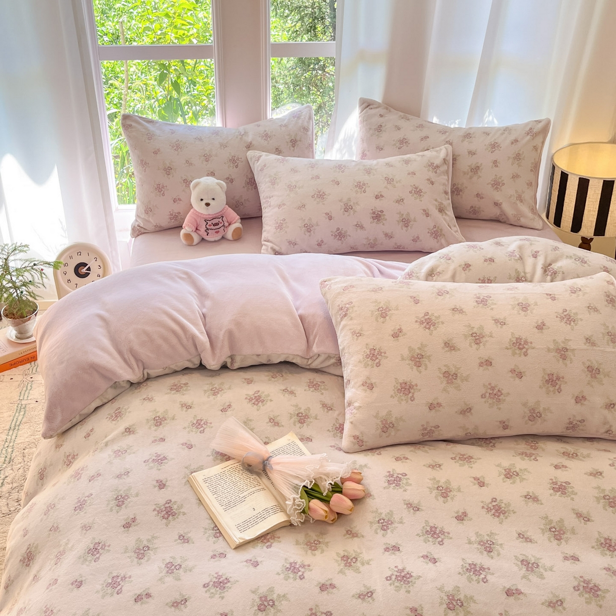 91家纺网 家纺一手货源 找家纺 慕澄家纺 2025新款小清新牛奶绒印花四件套 梦幻花语