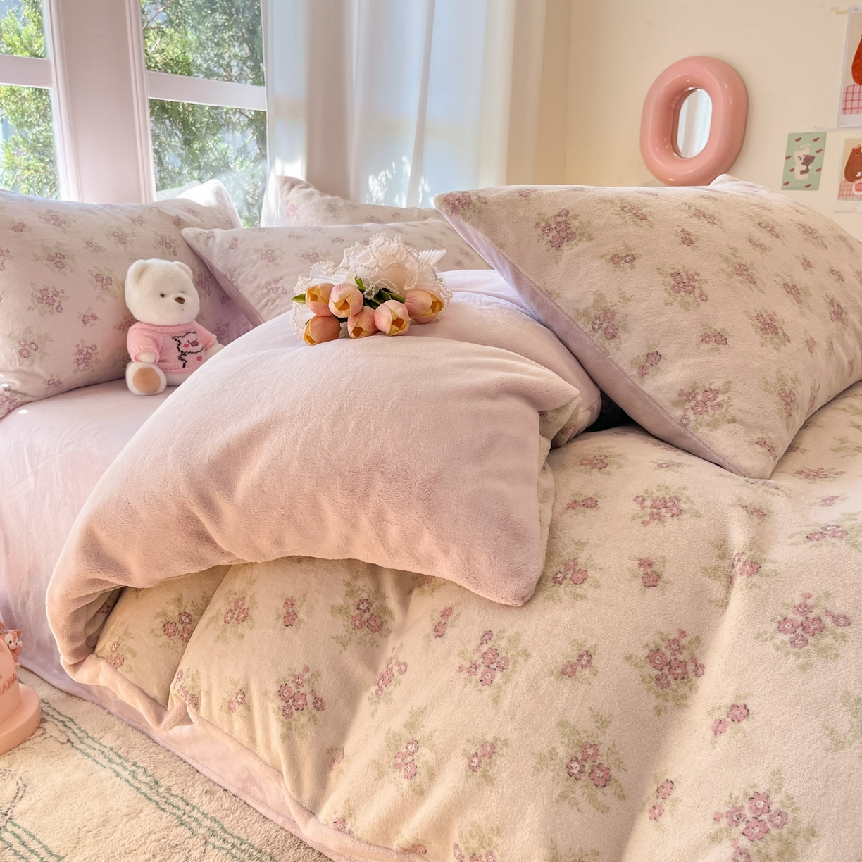 91家纺网 家纺一手货源 找家纺 慕澄家纺 2025新款小清新牛奶绒印花四件套 梦幻花语