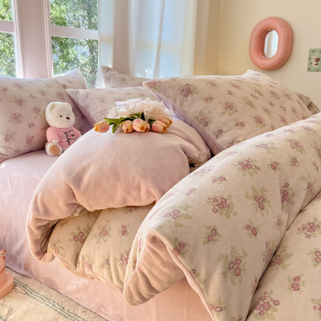 慕澄家纺 2025新款小清新牛奶绒印花四件套 梦幻花语