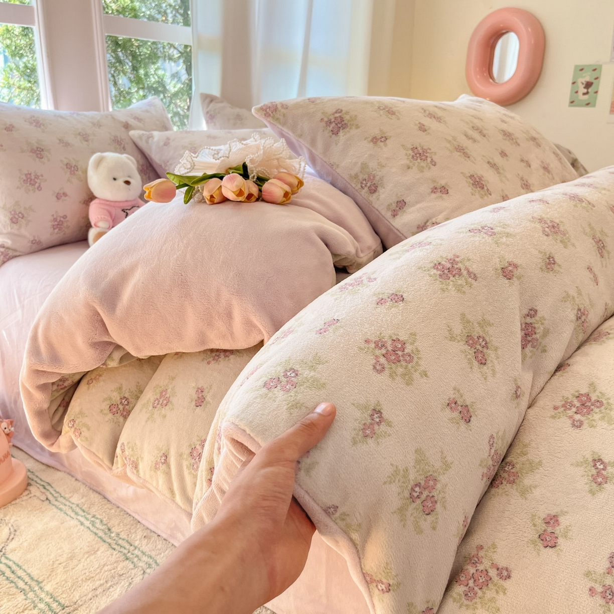 91家纺网 家纺一手货源 找家纺 慕澄家纺 2025新款小清新牛奶绒印花四件套 梦幻花语