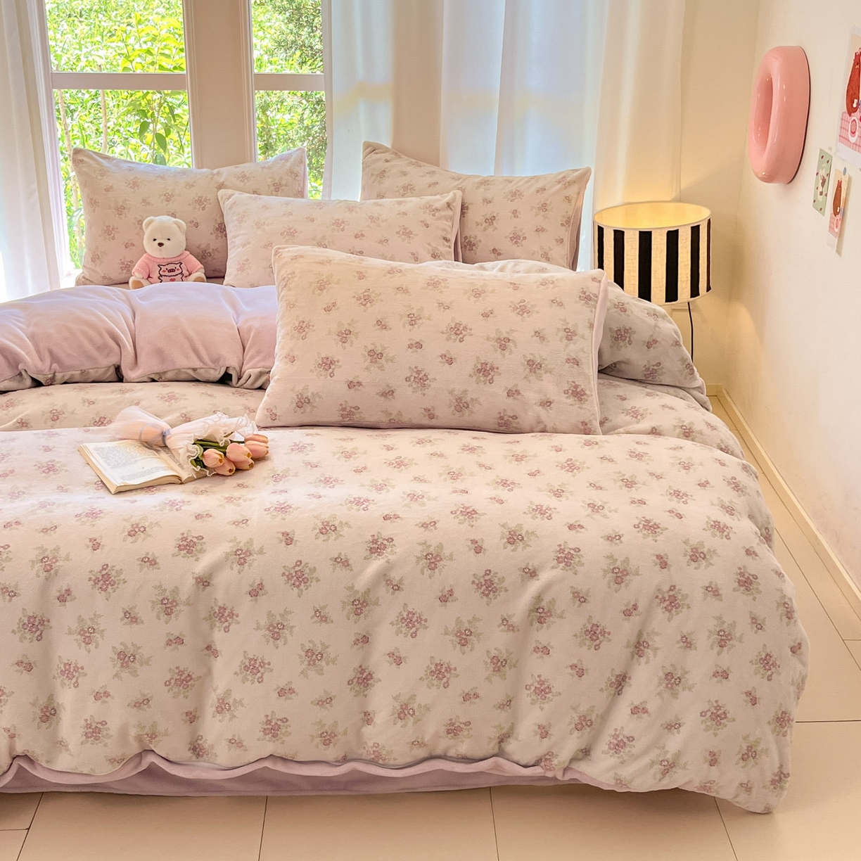 91家纺网 家纺一手货源 找家纺 慕澄家纺 2025新款小清新牛奶绒印花四件套 梦幻花语