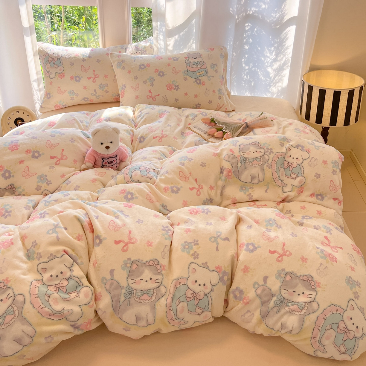 91家纺网 家纺一手货源 找家纺 慕澄家纺 2025新款小清新牛奶绒印花四件套 奶奶可爱