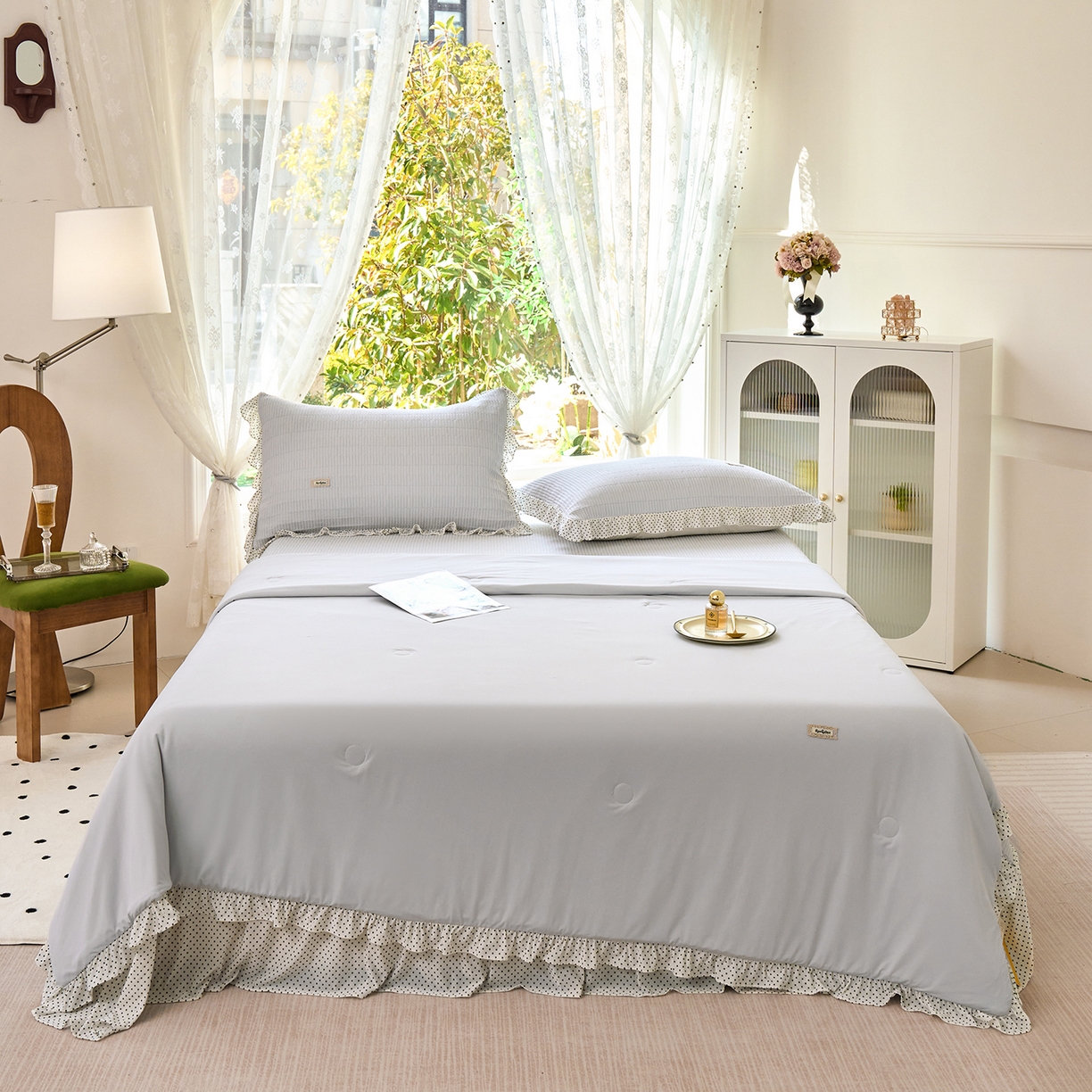 91家纺网 家纺一手货源 找家纺 优希家纺 2025新款芬妮夏被四件套 灰色