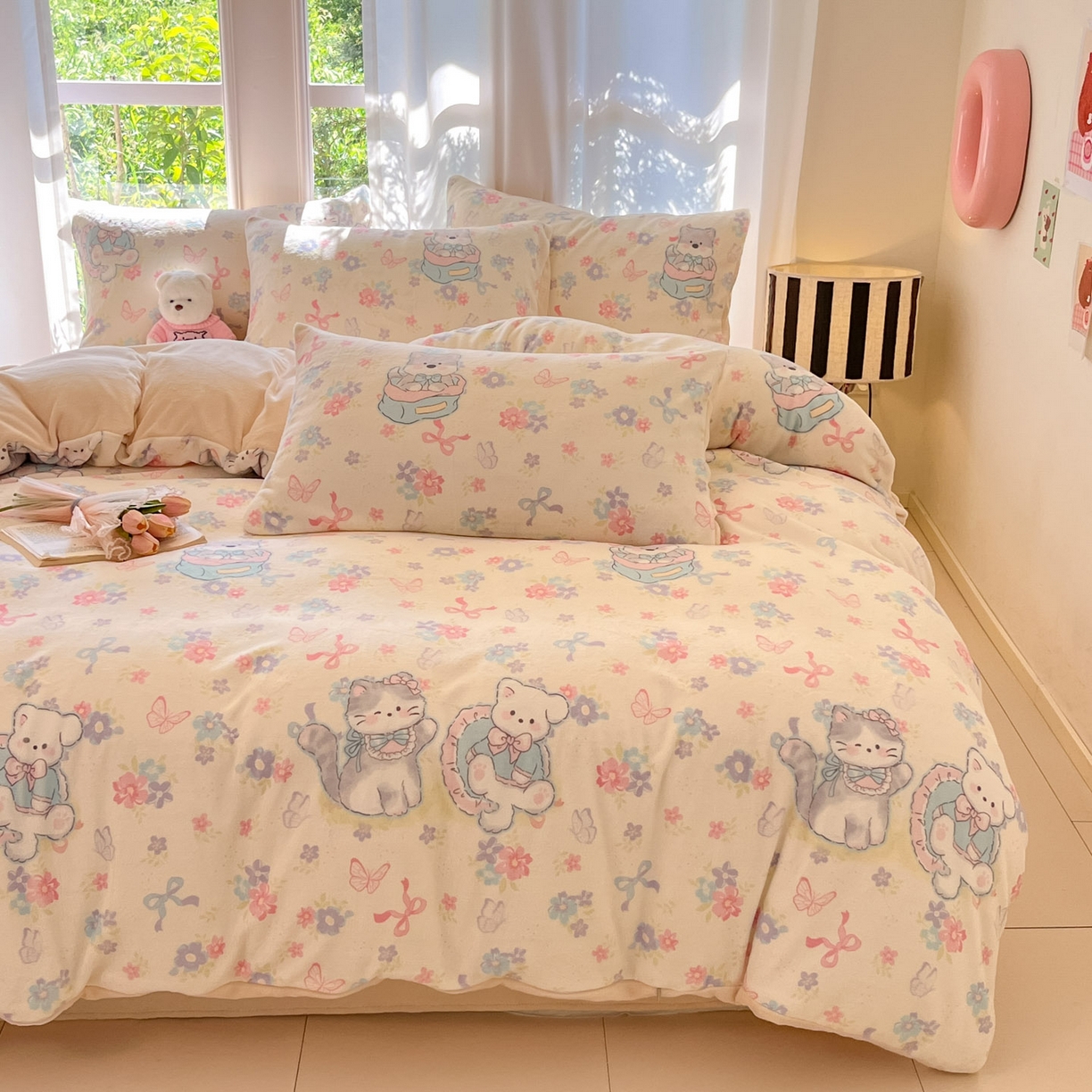 91家纺网 家纺一手货源 找家纺 慕澄家纺 2025新款小清新牛奶绒印花四件套 奶奶可爱