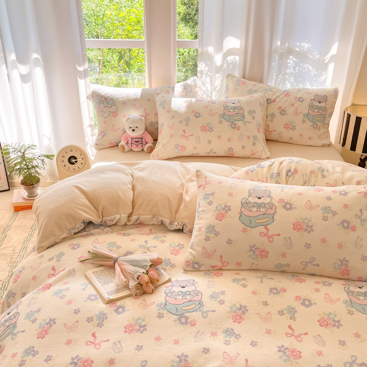 91家纺网 家纺一手货源 找家纺 慕澄家纺 2025新款小清新牛奶绒印花四件套 奶奶可爱