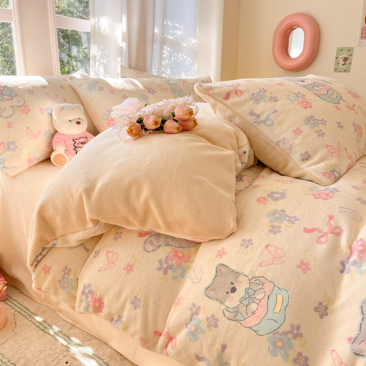 91家纺网 家纺一手货源 找家纺 慕澄家纺 2025新款小清新牛奶绒印花四件套 奶奶可爱