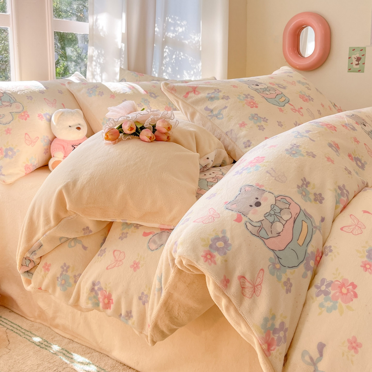 慕澄家纺 2025新款小清新牛奶绒印花四件套 奶奶可爱