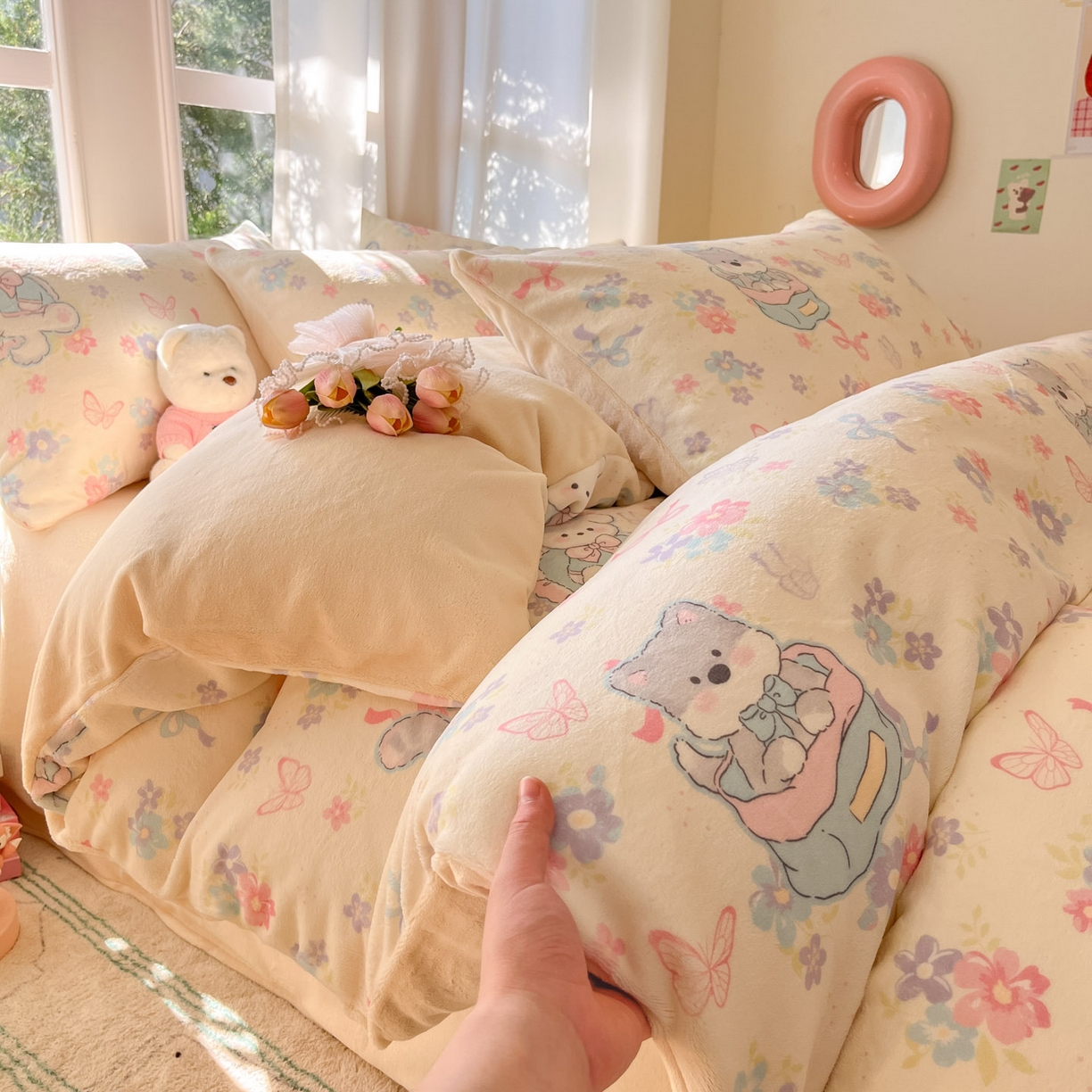 91家纺网 家纺一手货源 找家纺 慕澄家纺 2025新款小清新牛奶绒印花四件套 奶奶可爱