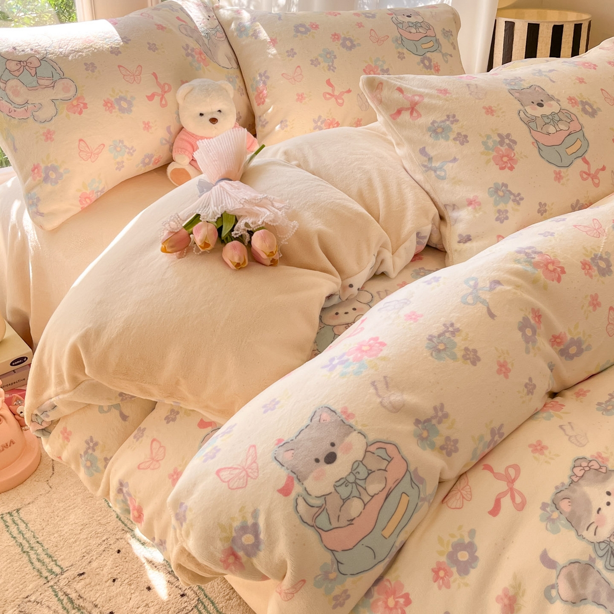 91家纺网 家纺一手货源 找家纺 慕澄家纺 2025新款小清新牛奶绒印花四件套 奶奶可爱