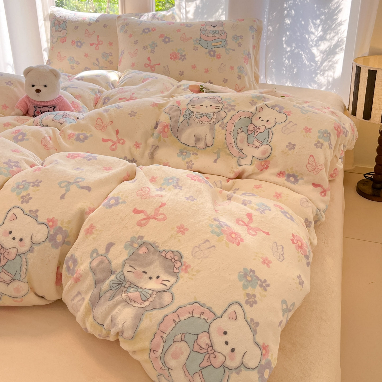 91家纺网 家纺一手货源 找家纺 慕澄家纺 2025新款小清新牛奶绒印花四件套 奶奶可爱