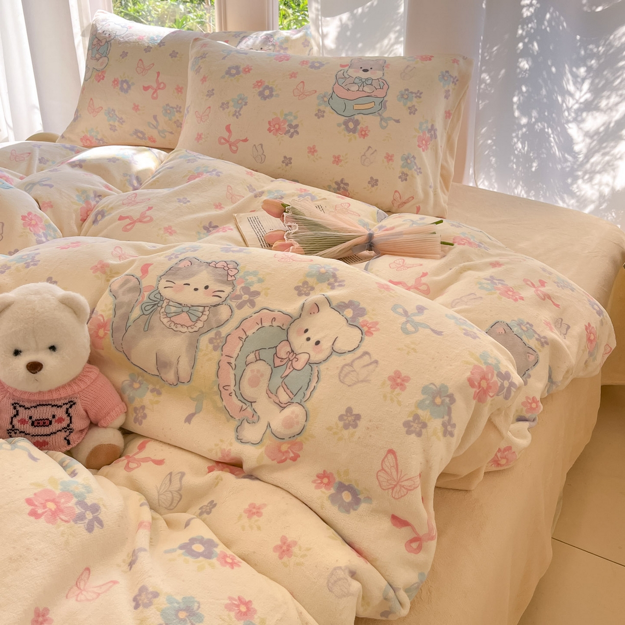 91家纺网 家纺一手货源 找家纺 慕澄家纺 2025新款小清新牛奶绒印花四件套 奶奶可爱