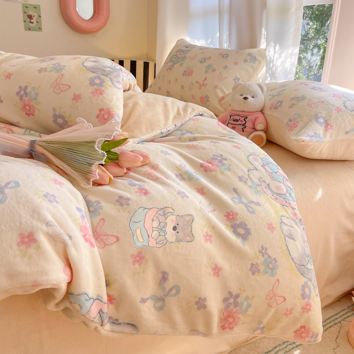 91家纺网 家纺一手货源 找家纺 慕澄家纺 2025新款小清新牛奶绒印花四件套 奶奶可爱