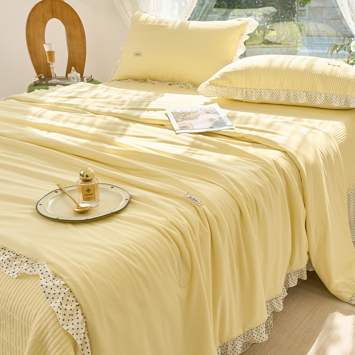 91家纺网 家纺一手货源 找家纺 优希家纺 2025新款芬妮夏被四件套 黄色