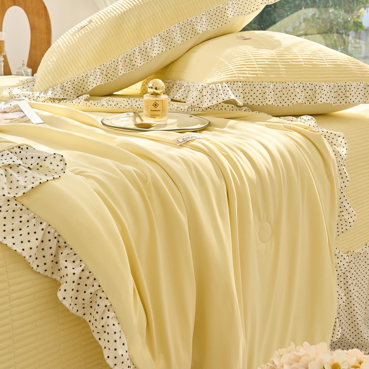 91家纺网 家纺一手货源 找家纺 优希家纺 2025新款芬妮夏被四件套 黄色