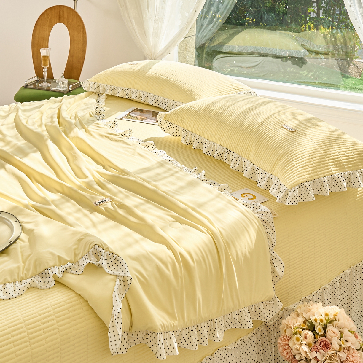 91家纺网 家纺一手货源 找家纺 优希家纺 2025新款芬妮夏被四件套 黄色