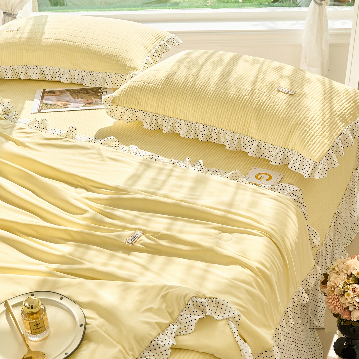 91家纺网 家纺一手货源 找家纺 优希家纺 2025新款芬妮夏被四件套 黄色