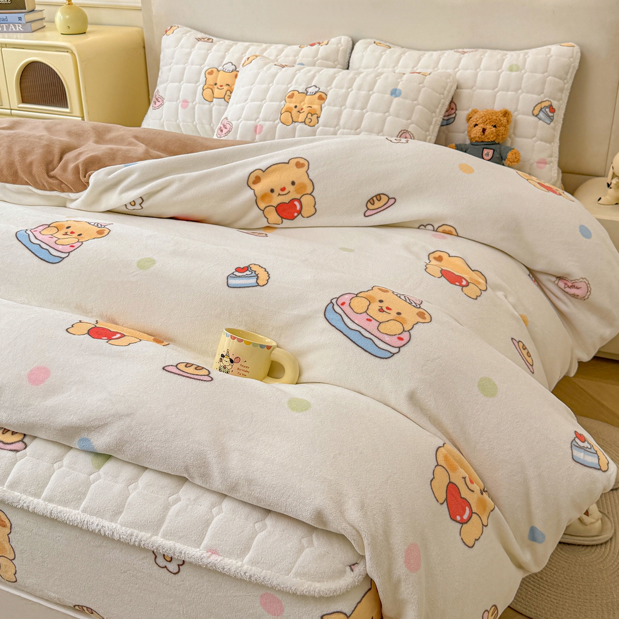 （总）LIFE.丽芙 2025秋冬新款A类牛奶绒加厚夹棉床笠+被套组合四件套