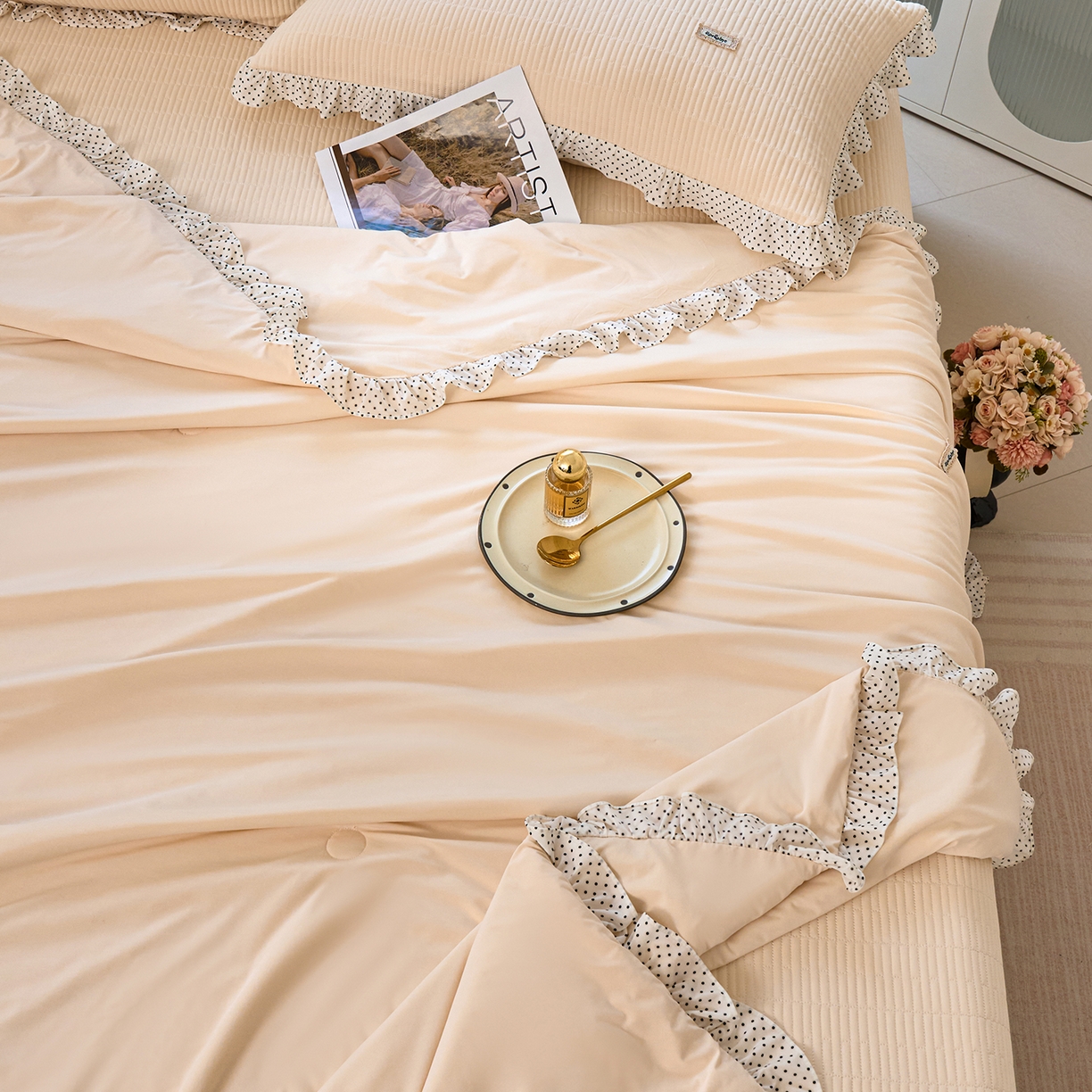 91家纺网 家纺一手货源 找家纺 优希家纺 2025新款芬妮夏被四件套 淡粉色