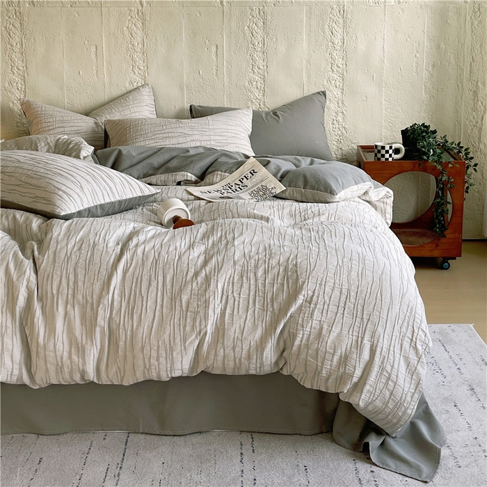 91家纺网 家纺一手货源 找家纺 琪格格纺织 2025新款复古简约棉麻轻奢大提花全棉加厚磨毛四件套 纳斯-灰