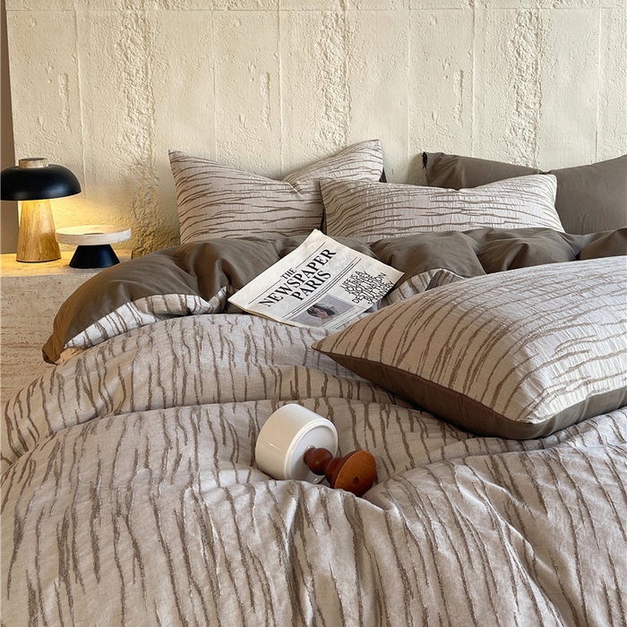 91家纺网 家纺一手货源 找家纺 琪格格纺织 2025新款复古简约棉麻轻奢大提花全棉加厚磨毛四件套 纳斯-棕