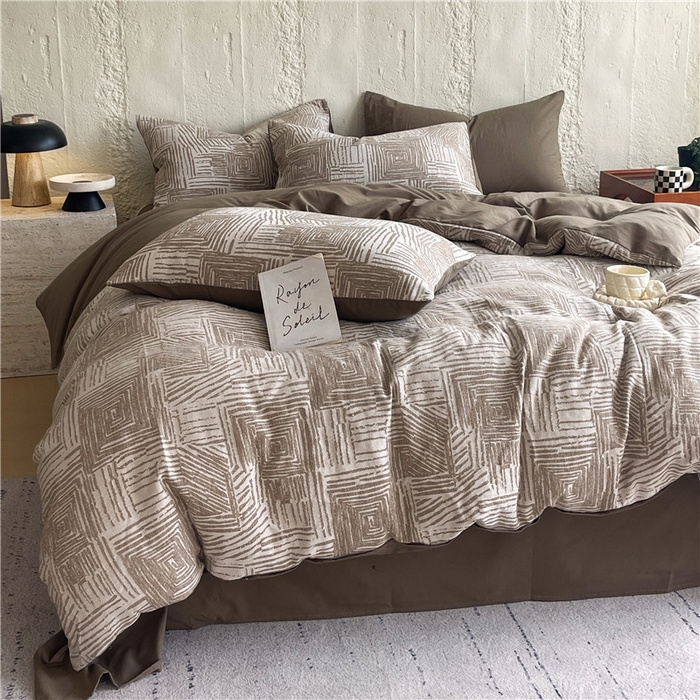 91家纺网 家纺一手货源 找家纺 琪格格纺织 2025新款复古简约棉麻轻奢大提花全棉加厚磨毛四件套 摩卡-棕