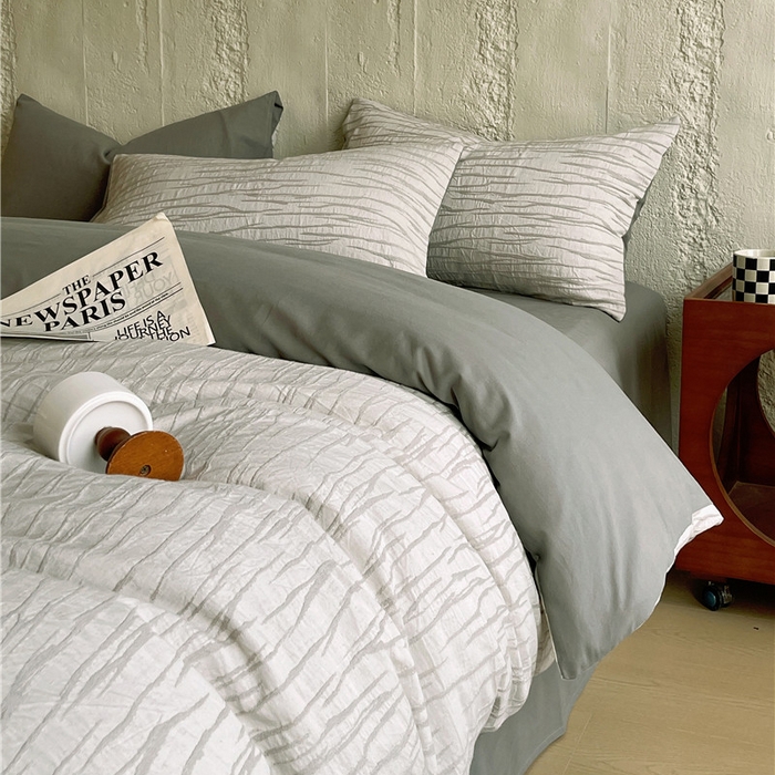 91家纺网 家纺一手货源 找家纺 琪格格纺织 2025新款复古简约棉麻轻奢大提花全棉加厚磨毛四件套 纳斯-灰