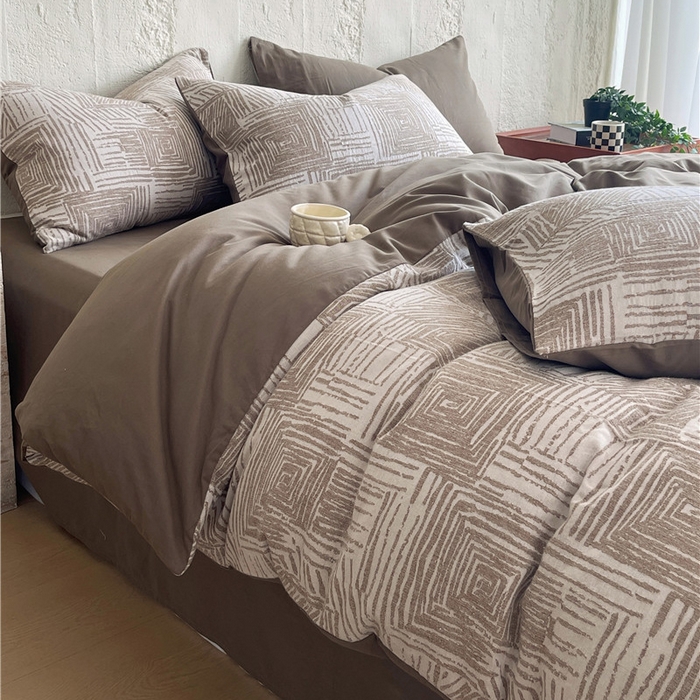 91家纺网 家纺一手货源 找家纺 琪格格纺织 2025新款复古简约棉麻轻奢大提花全棉加厚磨毛四件套 摩卡-棕