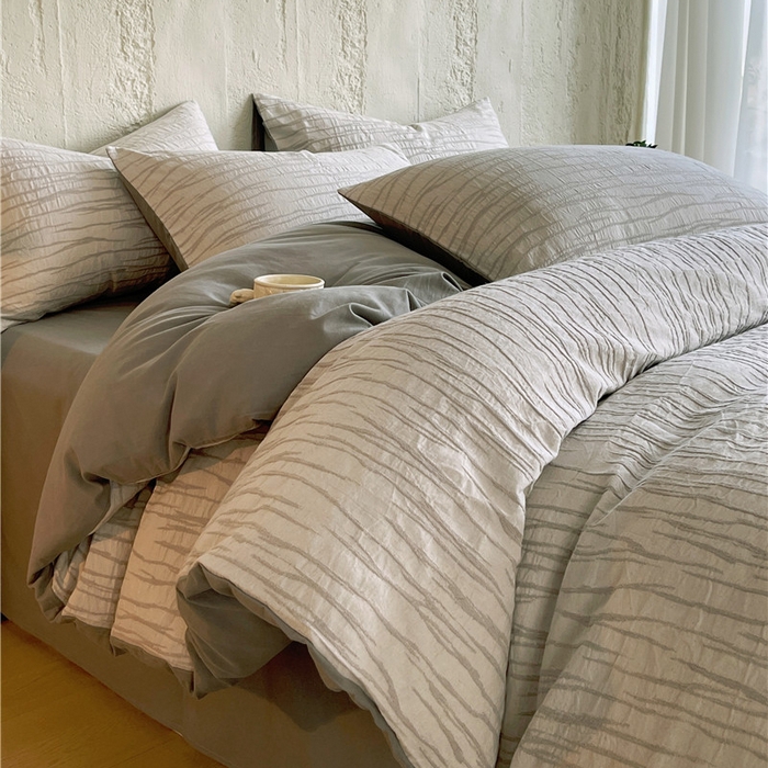 琪格格纺织 2025新款复古简约棉麻轻奢大提花全棉加厚磨毛四件套 纳斯-灰