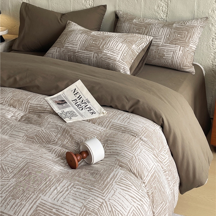 91家纺网 家纺一手货源 找家纺 琪格格纺织 2025新款复古简约棉麻轻奢大提花全棉加厚磨毛四件套 摩卡-棕