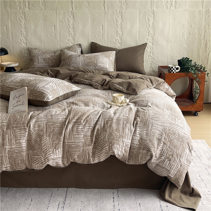 91家纺网 家纺一手货源 找家纺 琪格格纺织 2025新款复古简约棉麻轻奢大提花全棉加厚磨毛四件套 摩卡-棕