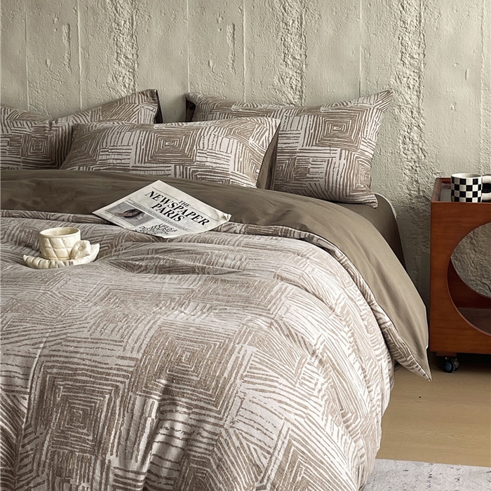 91家纺网 家纺一手货源 找家纺 琪格格纺织 2025新款复古简约棉麻轻奢大提花全棉加厚磨毛四件套 摩卡-棕