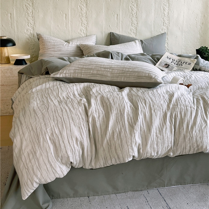 91家纺网 家纺一手货源 找家纺 琪格格纺织 2025新款复古简约棉麻轻奢大提花全棉加厚磨毛四件套 纳斯-灰