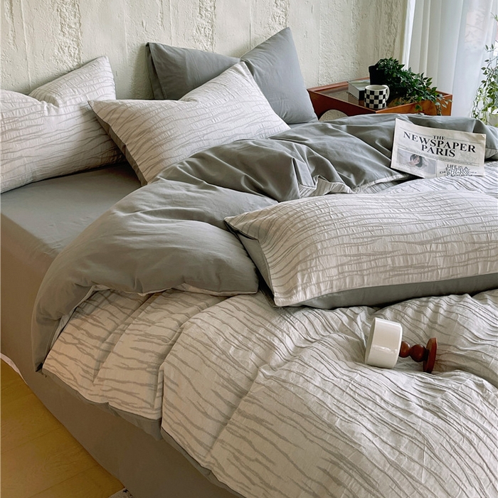 91家纺网 家纺一手货源 找家纺 琪格格纺织 2025新款复古简约棉麻轻奢大提花全棉加厚磨毛四件套 纳斯-灰