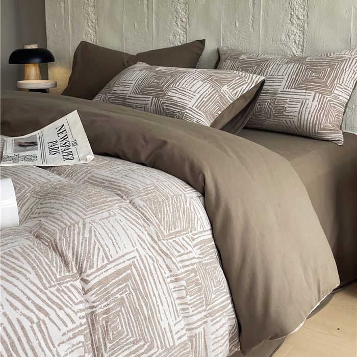 91家纺网 家纺一手货源 找家纺 琪格格纺织 2025新款复古简约棉麻轻奢大提花全棉加厚磨毛四件套 摩卡-棕